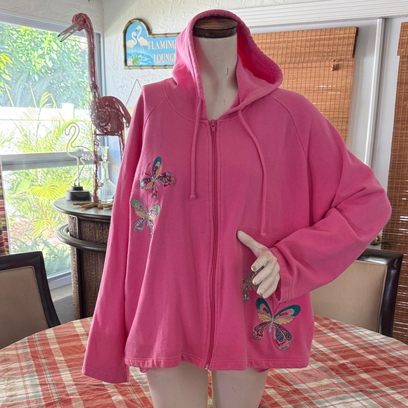 Pink Butterfly Embroidered Women's Hoodie Jacket - Picture 1 of 6